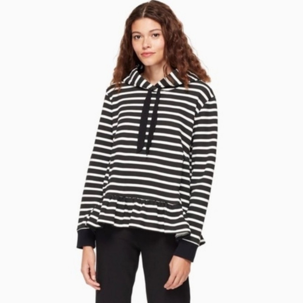 Kate Spade Broome Street Striped Hoodie with Ruffle Peplum